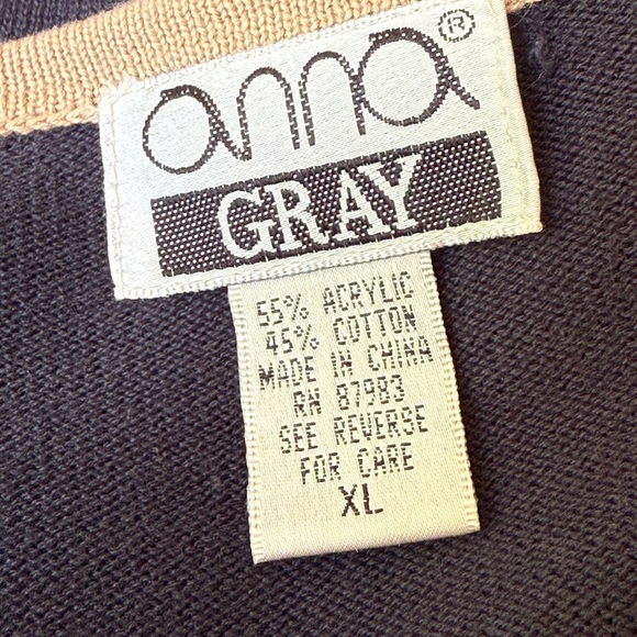 Anna Gray Sweater Women XL Navy White Tan Striped - Picture 5 of 5